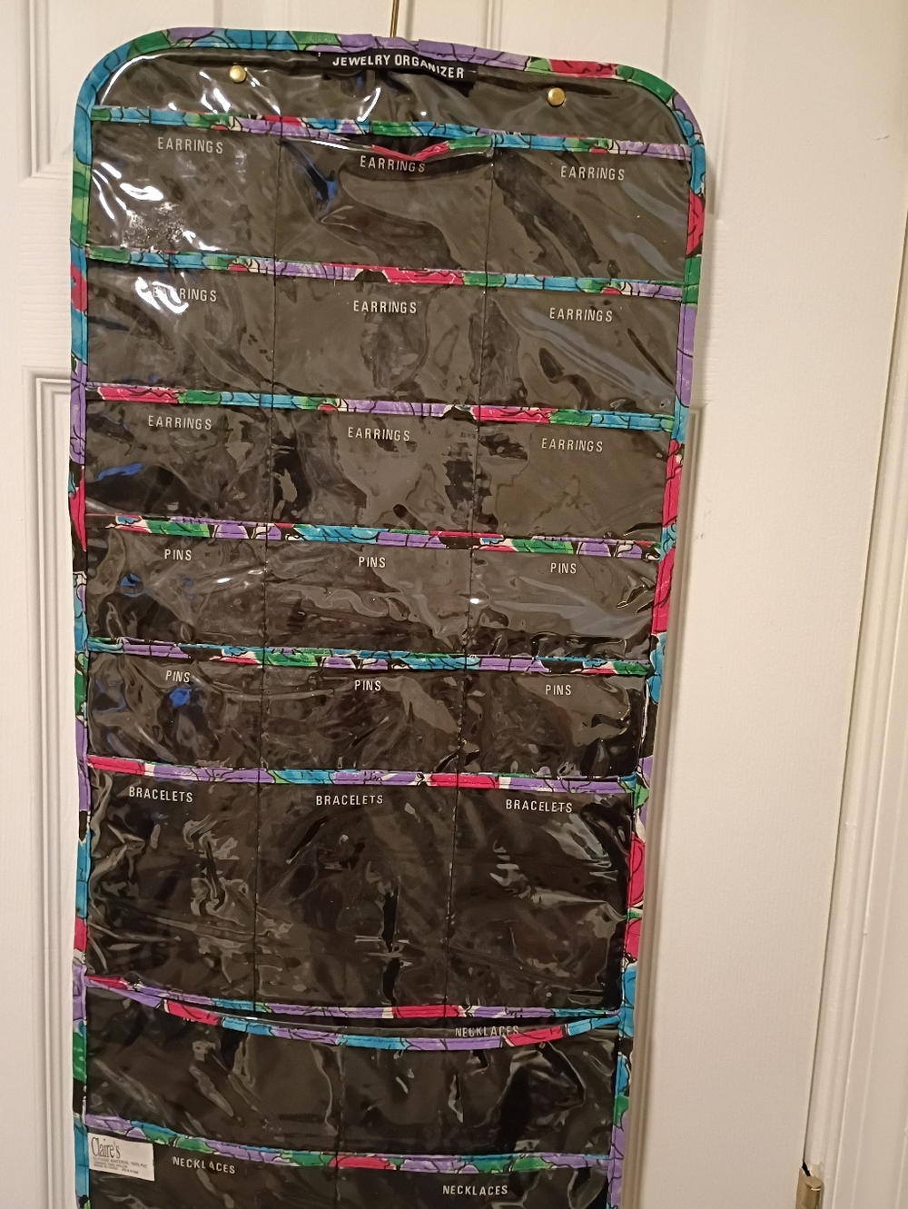 Claire's Black Hanging Jewelry Organizer with Multicolor Trim
